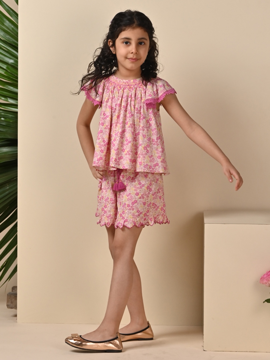 

The Tribe Kids Girls Floral Printed Pure Cotton Shorts, Pink