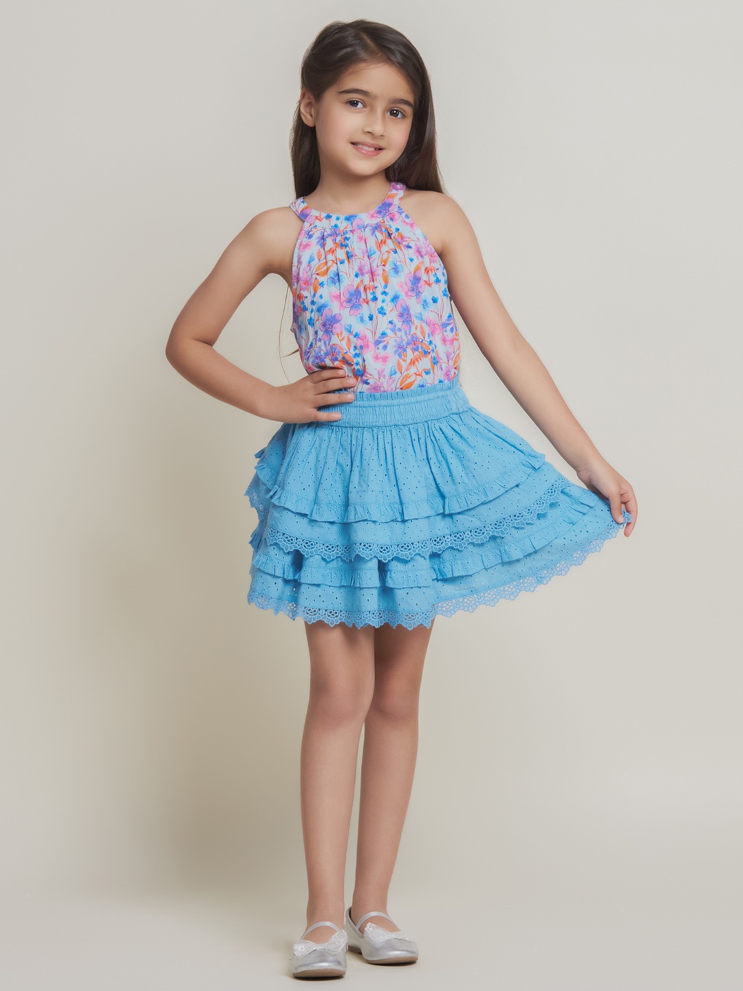 

The Tribe Kids Girls Cotton Flared Skirts, Blue