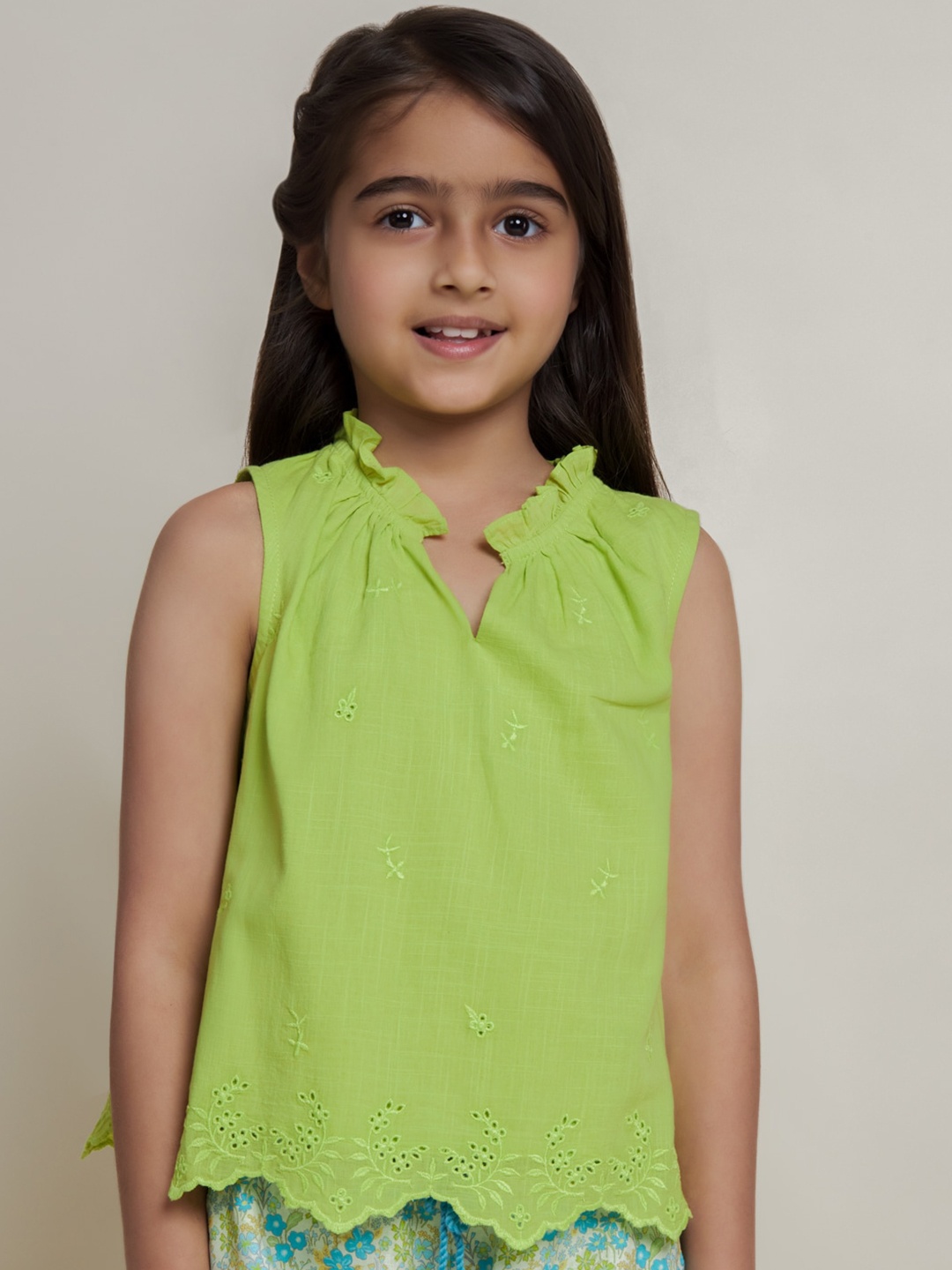 

The Tribe Kids Girls A-Line Fit Cut Away Collar Sleeveless Lounge Wear Top, Green
