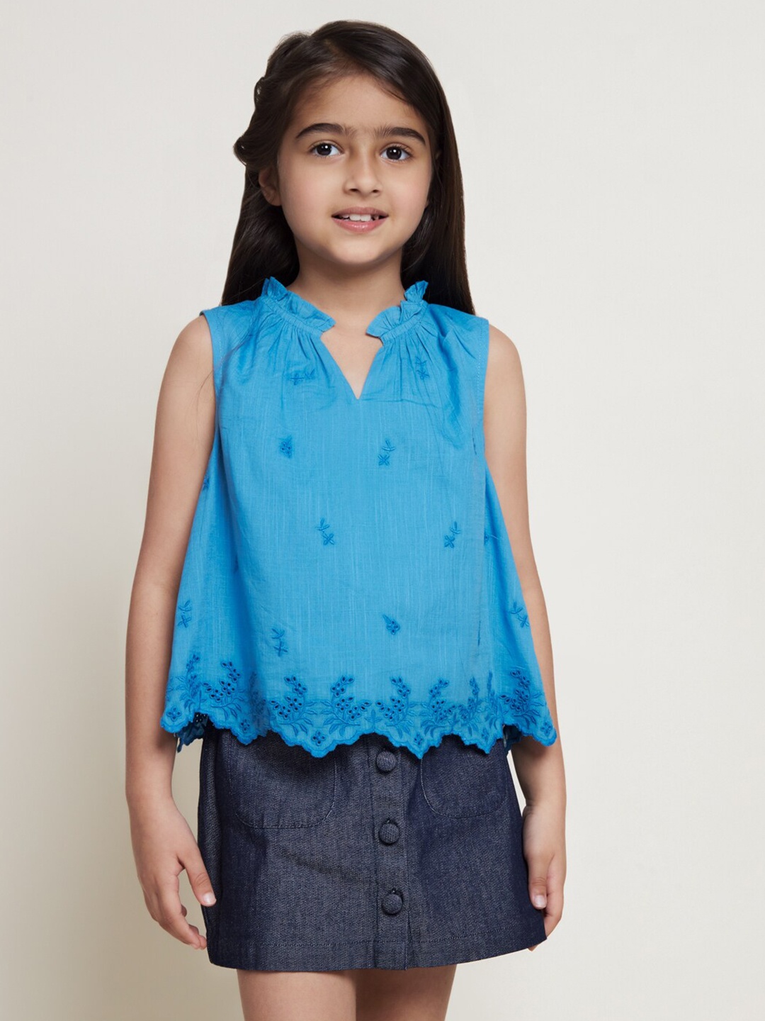 

The Tribe Kids Girls A-Line Fit Cut Away Collar Sleeveless Lounge Wear Top, Blue
