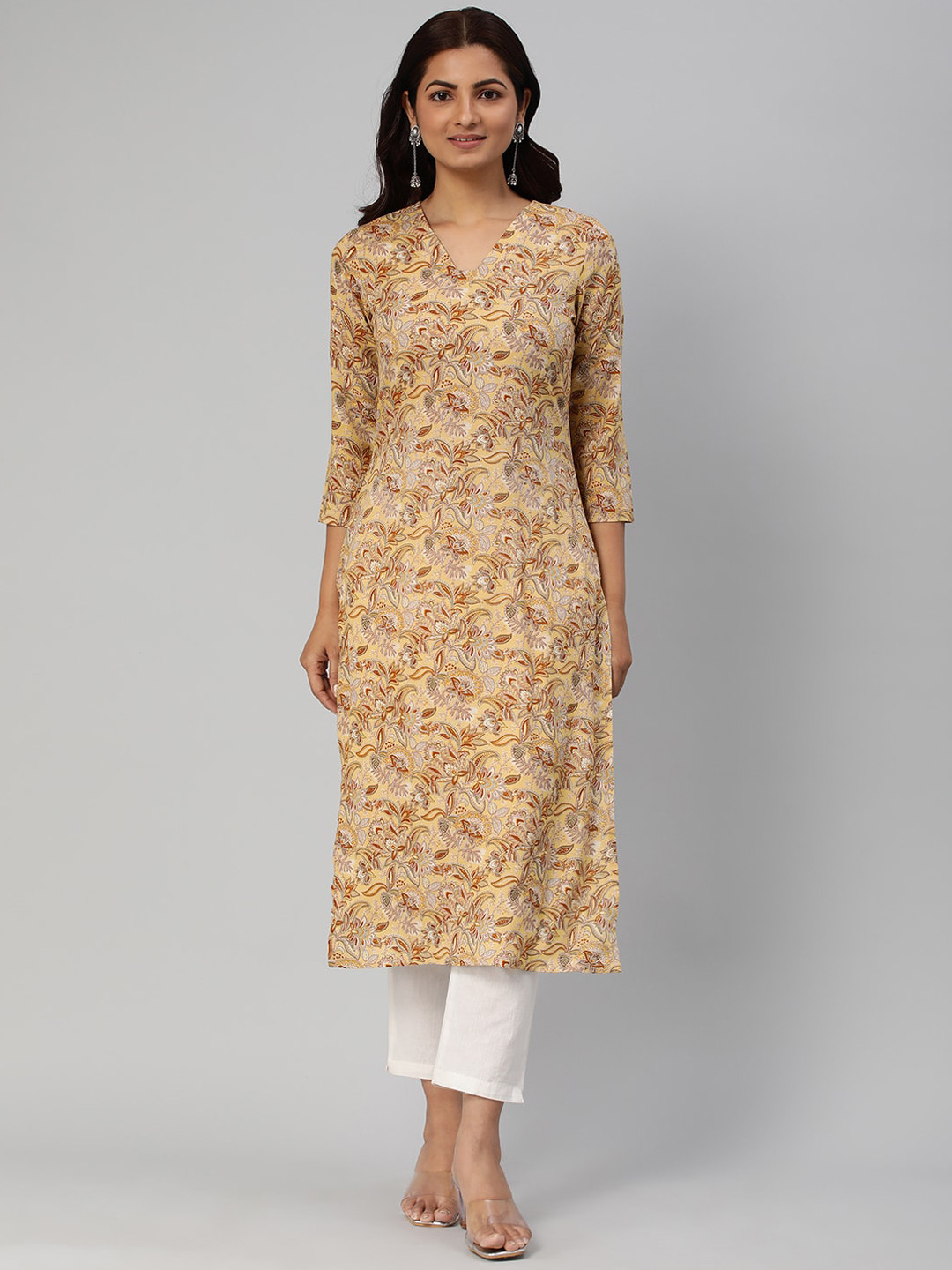 

KALINI Ethnic Motifs Printed Kurta, Yellow