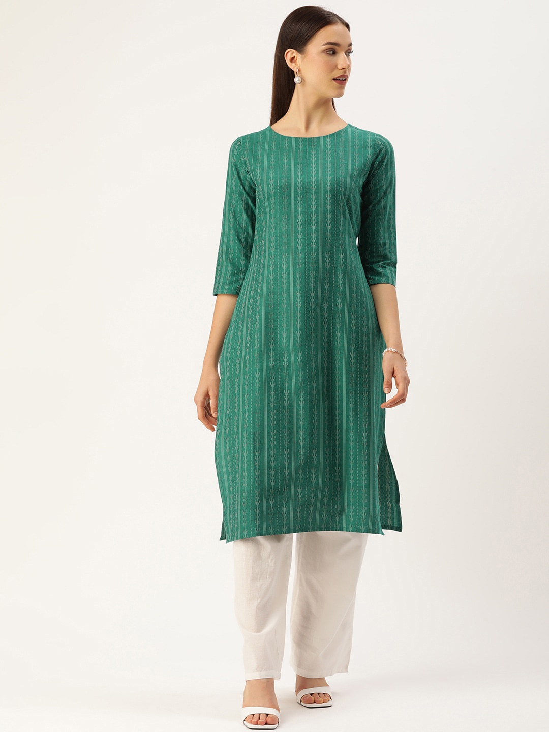 

KALINI Striped Straight Kurta, Turquoise blue