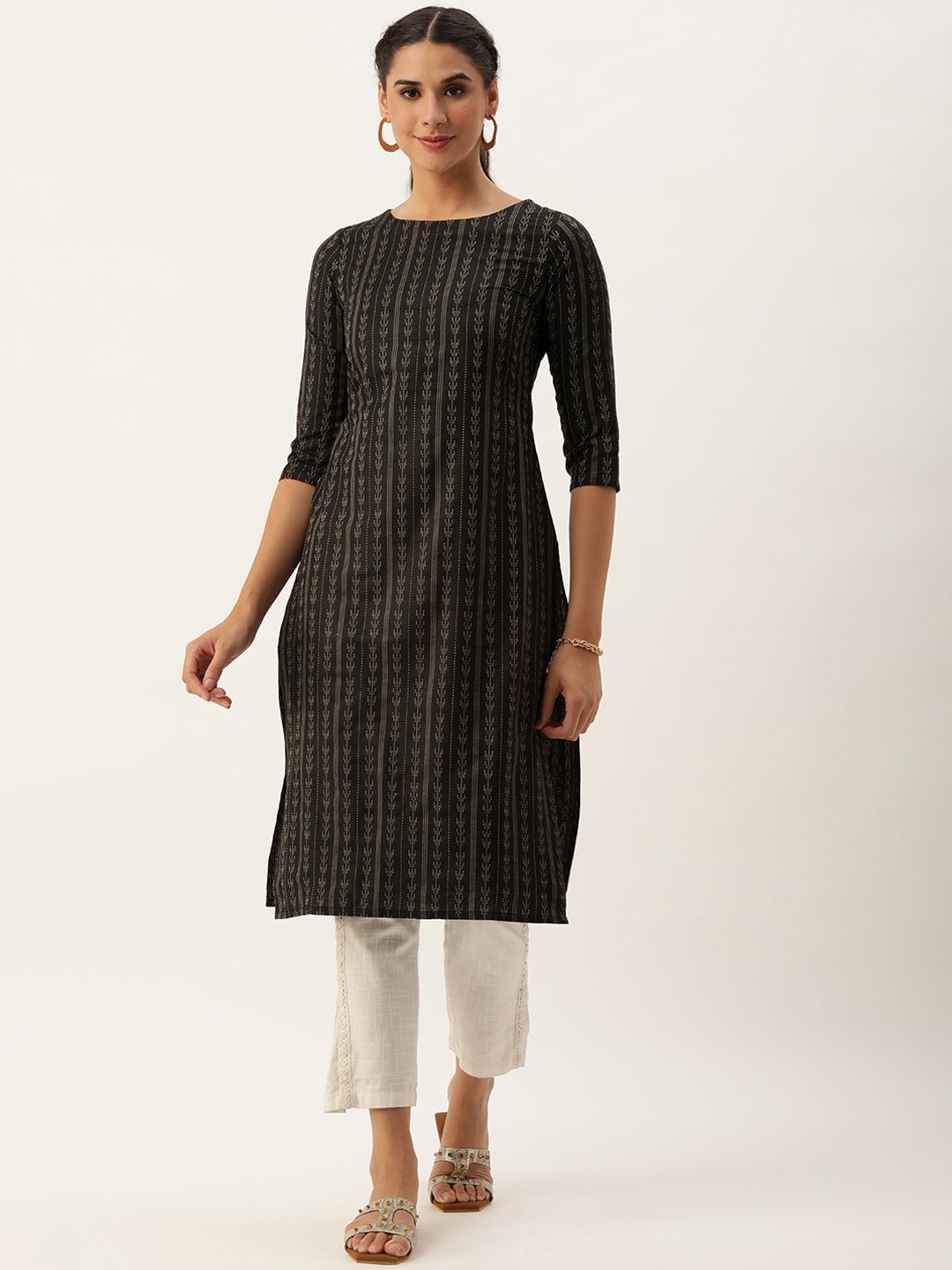 

KALINI Ethnic Motifs Embroidered Kurta, Black