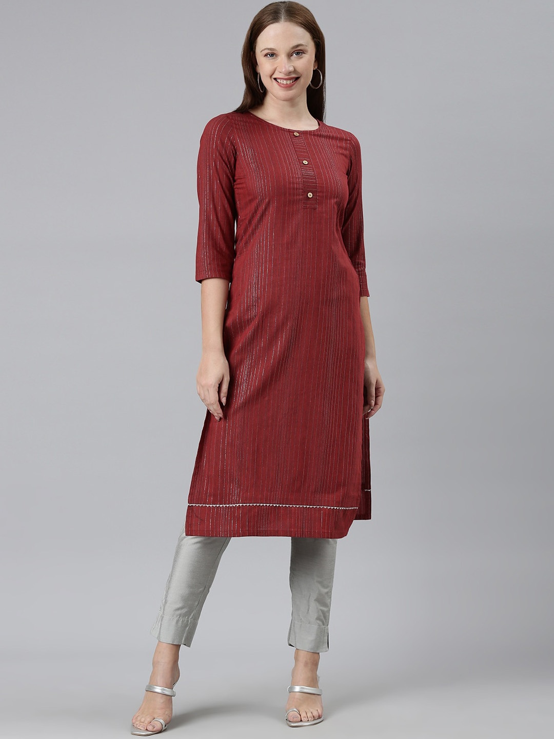 

KALINI Striped Straight Kurta, Maroon