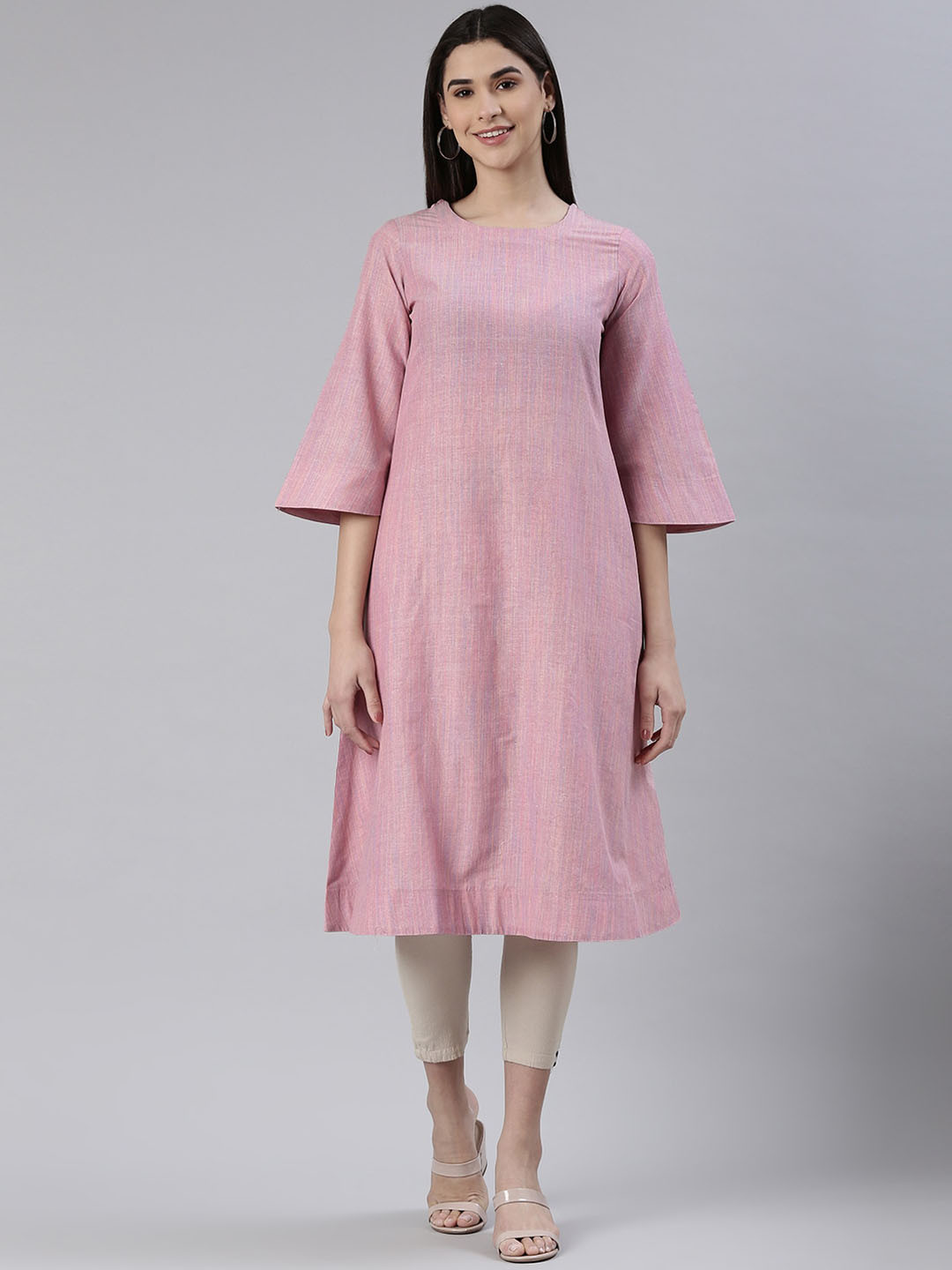 

KALINI Flared Sleeves A-line Kurta, Pink