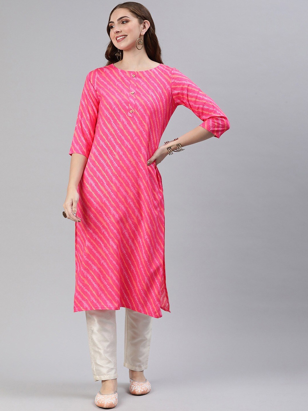 

KALINI Striped Straight Kurta, Magenta