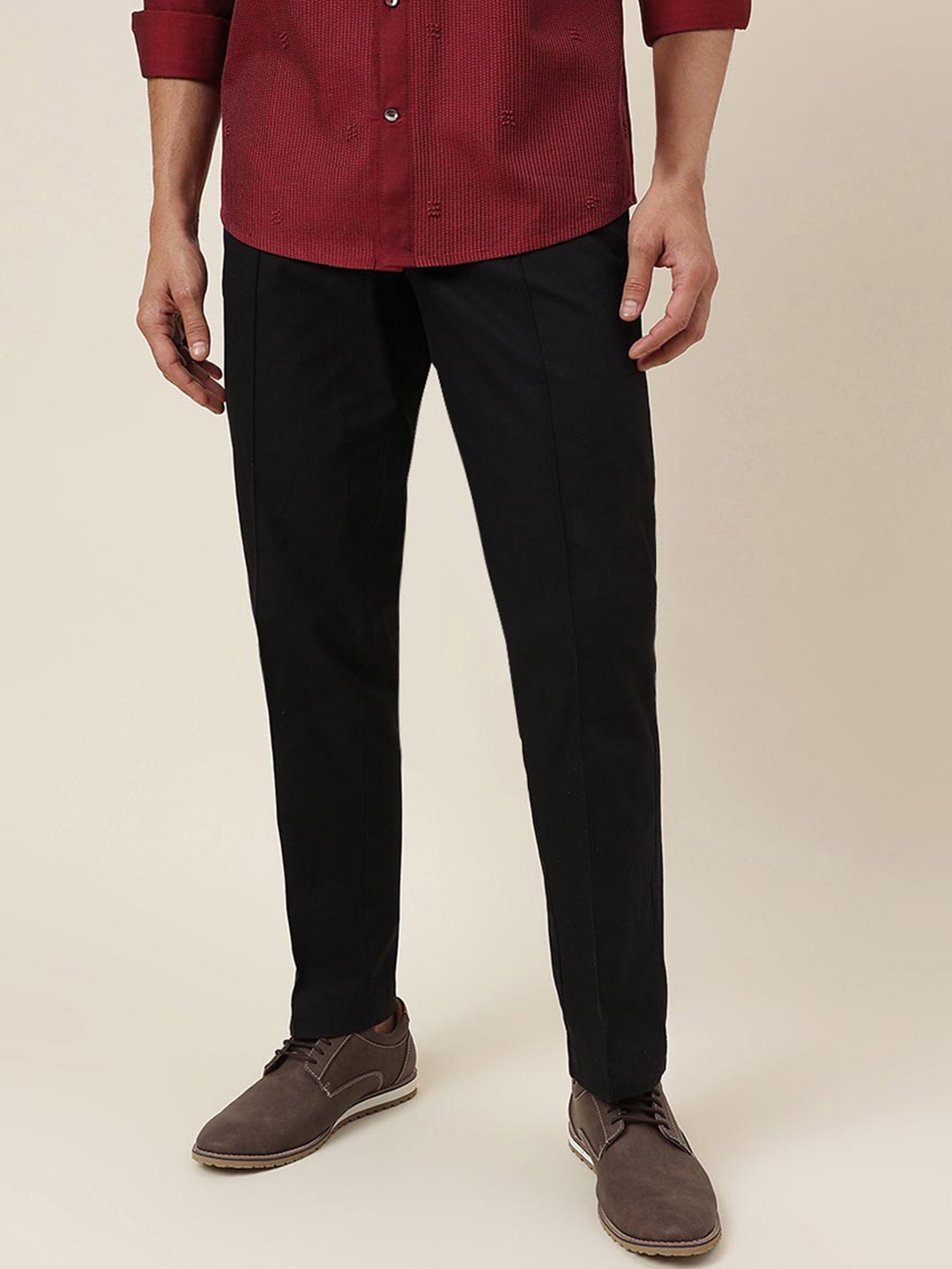 

Fabindia Cotton Slim Fit Pleated Trousers, Black