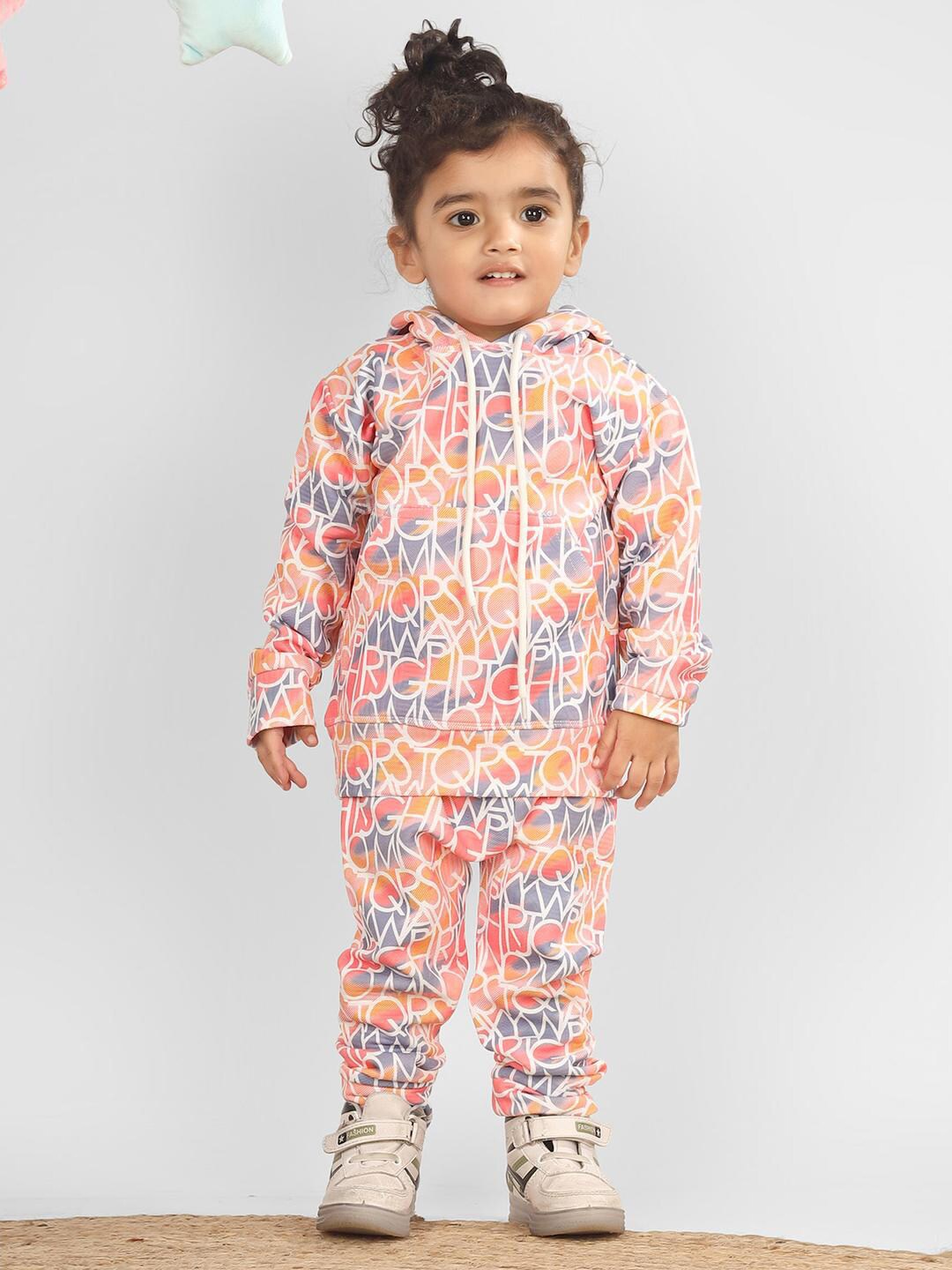 

Polka Tots Infants Alphabets Printed Pure Cotton T-shirt With Trousers, Orange