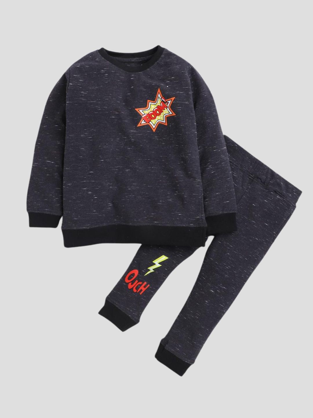 

Polka Tots Unisex Kids Printed Round Neck Long Sleeves T-shirt with Trouser, Grey