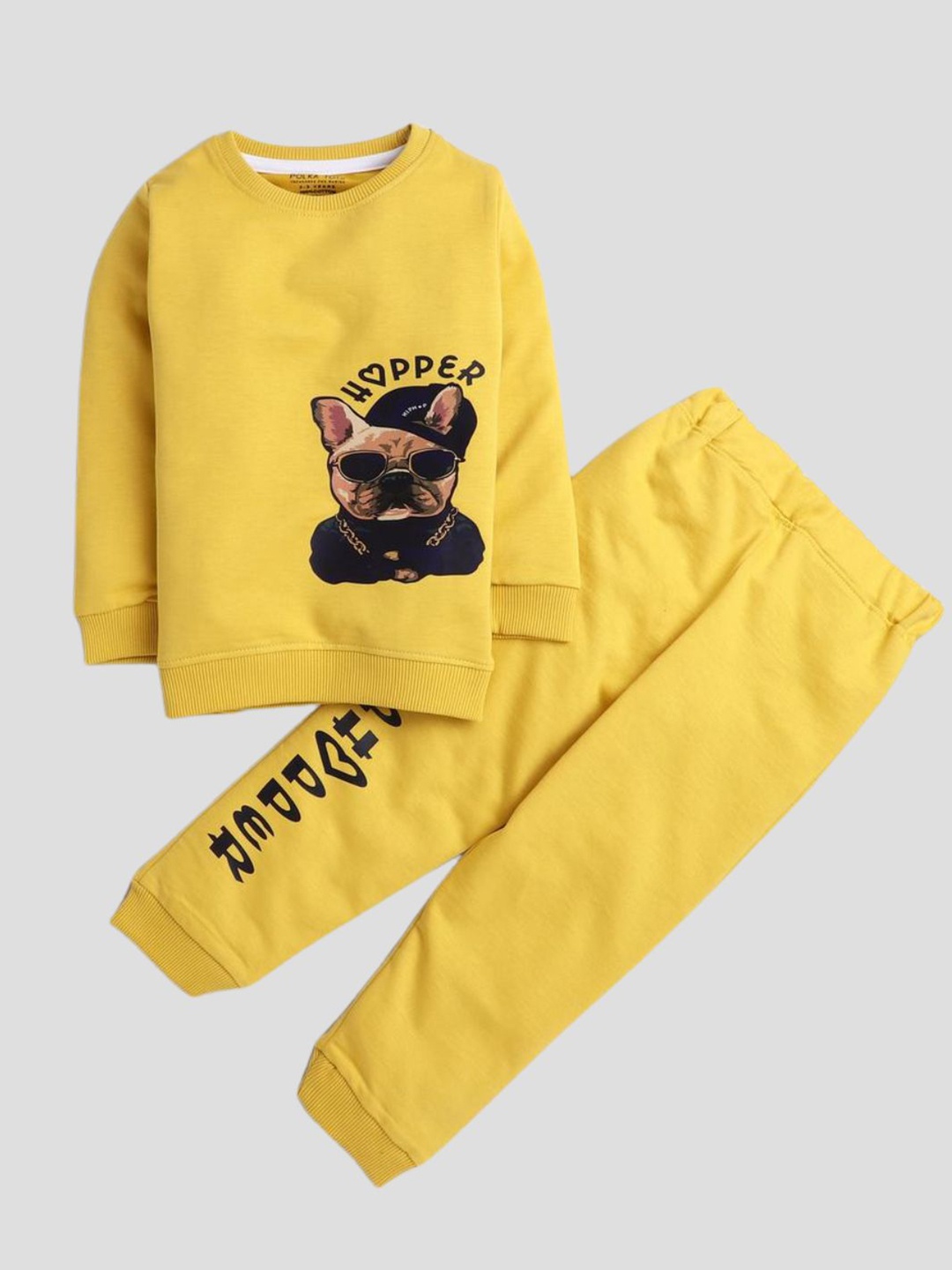 

Polka Tots Kids Printed Pure Cotton T-shirt With Pyjama, Yellow