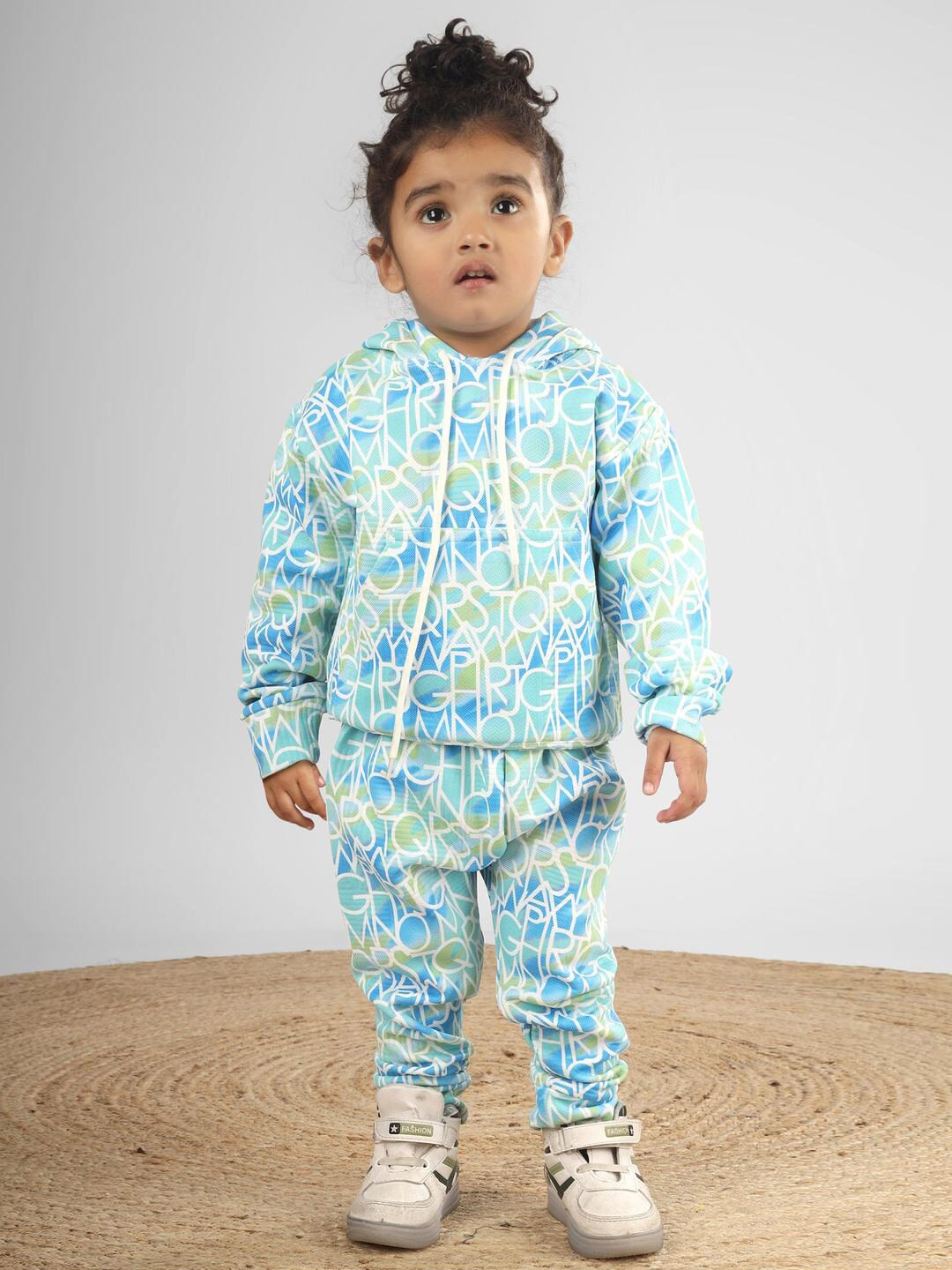 

Polka Tots Infants Alphabets Printed Pure Cotton T-shirt With Trousers, Blue