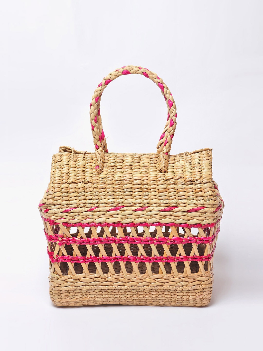 

HABERE INDIA Textured Eco Friendly Shopper Jute Handheld Bag, Beige