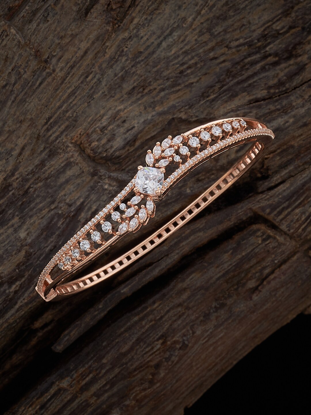 

Kushal's Fashion Jewellery Cubic Zirconia Rose Gold-Plated Bangle-Style Bracelet