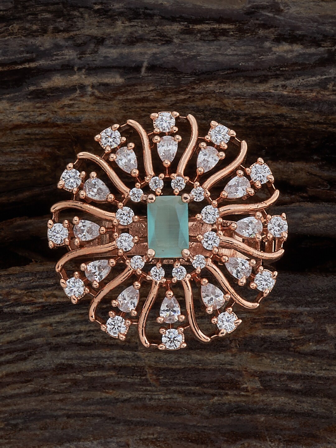 

Kushal's Fashion Jewellery Rose-Gold Plated Cubic Zirconia Studded Adjustable Finger Ring