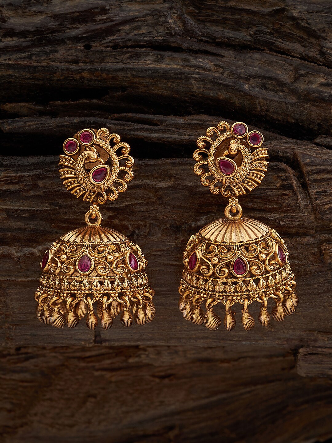 

Kushal's Fashion Jewellery Gold-Plated Artificial Stones Studded Drop Earrings, Red