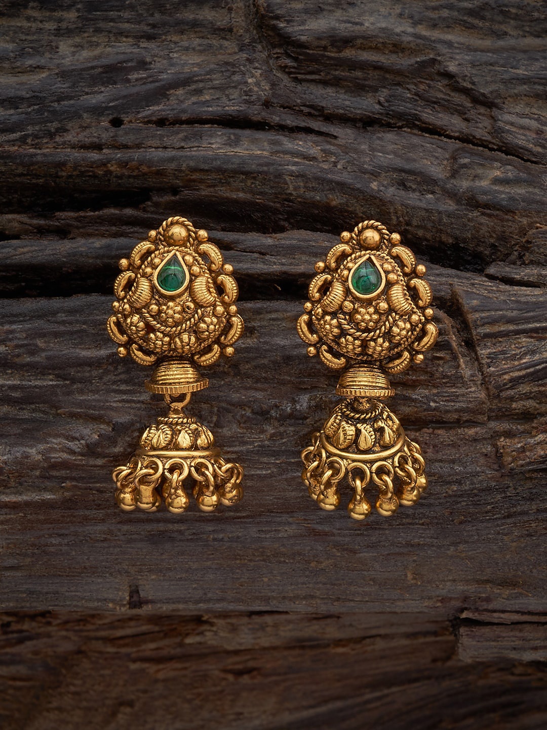 

Kushal's Fashion Jewellery 92.5 Pure Silver Gold Plated Stone Studded Dome Shaped Jhumkas