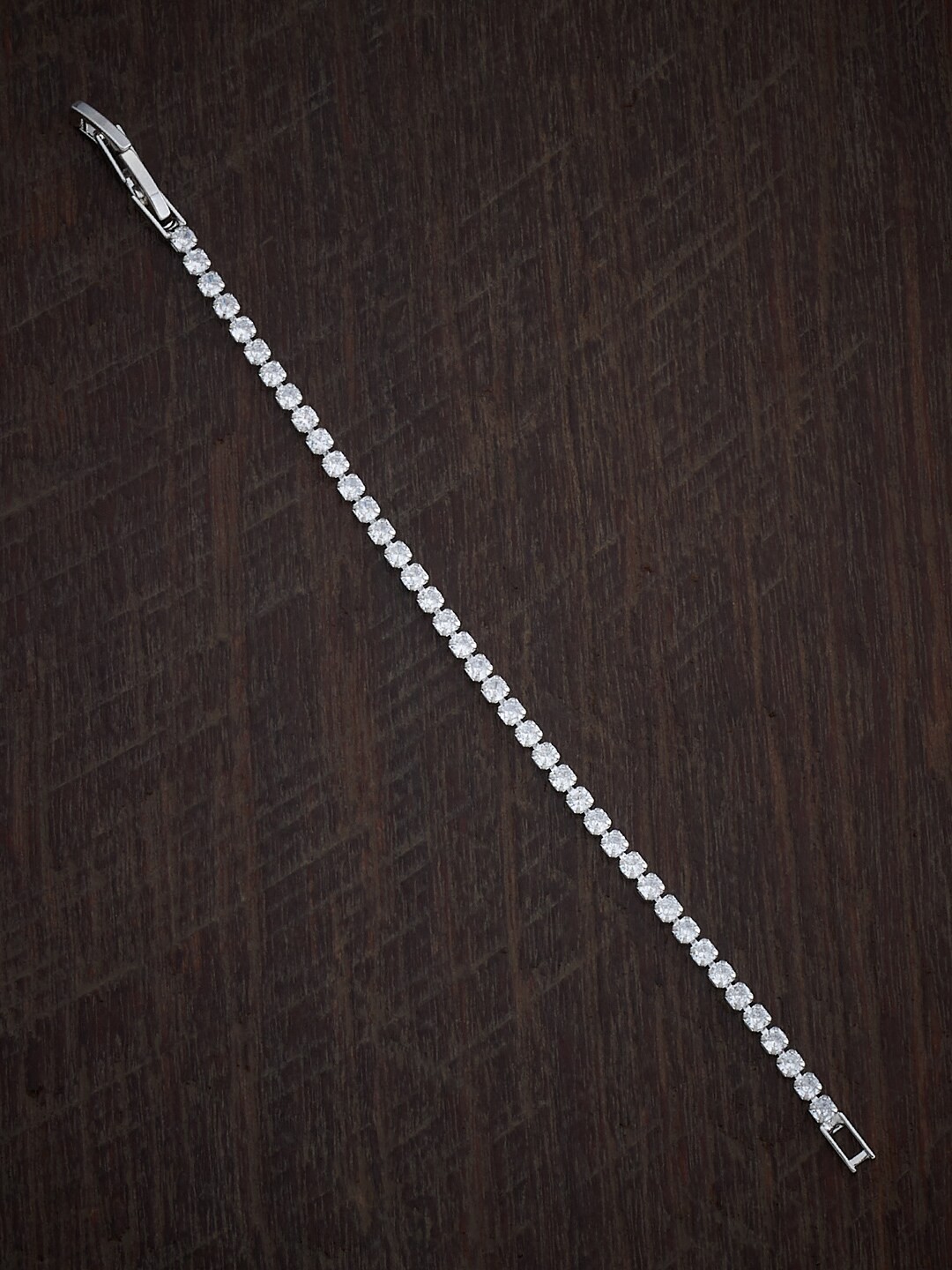 

Kushal's Fashion Jewellery Rhodium-Plated Cubic Zirconia Studded Link Bracelet, Silver