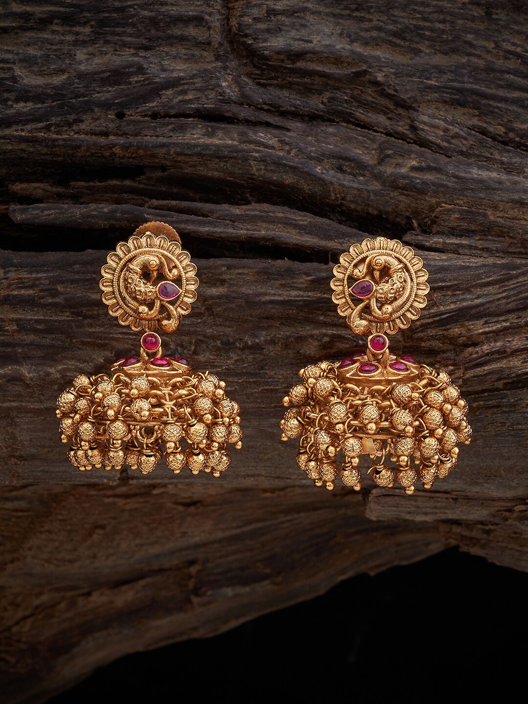 

Kushal's Fashion Jewellery Gold Plated Artificial Stones Antique Jhumkas