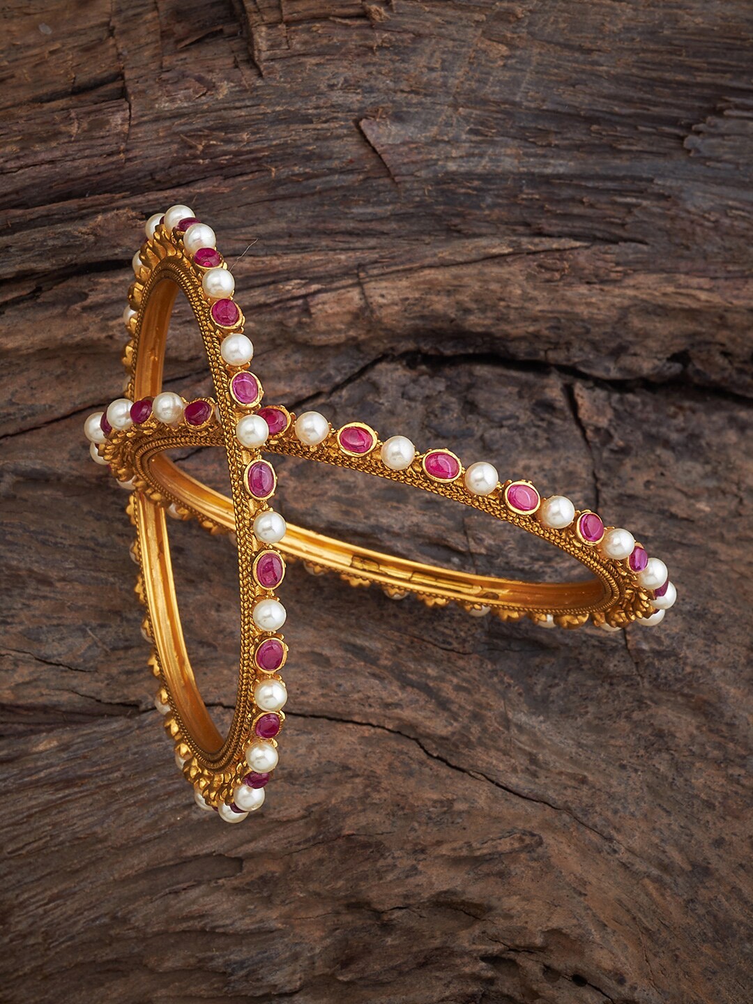 

Kushal's Fashion Jewellery Set Of 2 Gold-Plated Stone-Studded Bangle