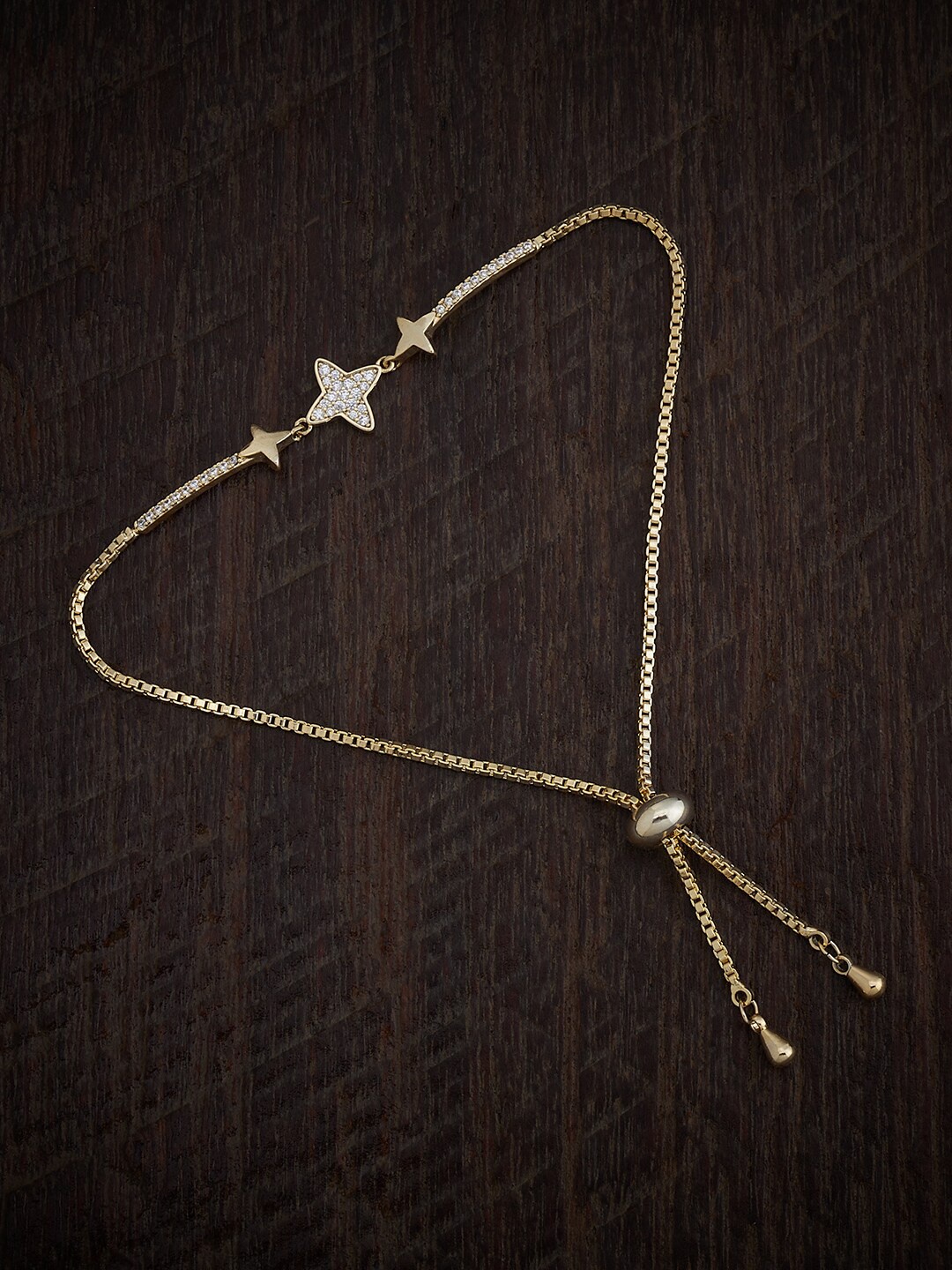 

Kushal's Fashion Jewellery Gold-Plated Cubic Zirconia Studded Link Bracelet