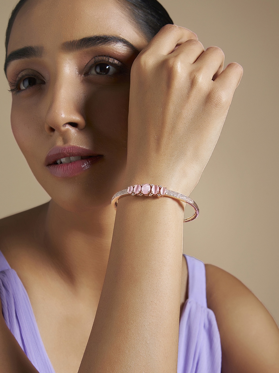 

Kushal's Fashion Jewellery Rose Gold-Plated Cubic Zirconia Bangle-Style Bracelet