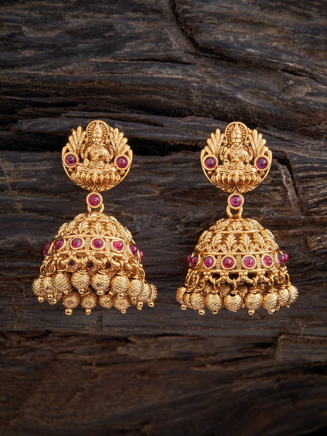 

Kushal's Fashion Jewellery Gold-Plated Dome Shaped Temple Jhumkas