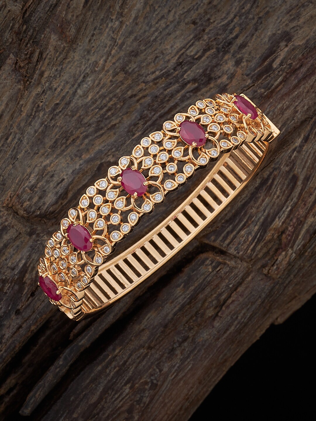 

Kushal's Fashion Jewellery Gold-Plated Cubic Zirconia Studded Kada Bracelet