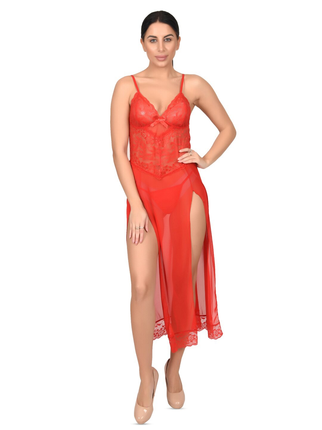 

Xivir Self Design Shoulder Straps Baby Doll, Red