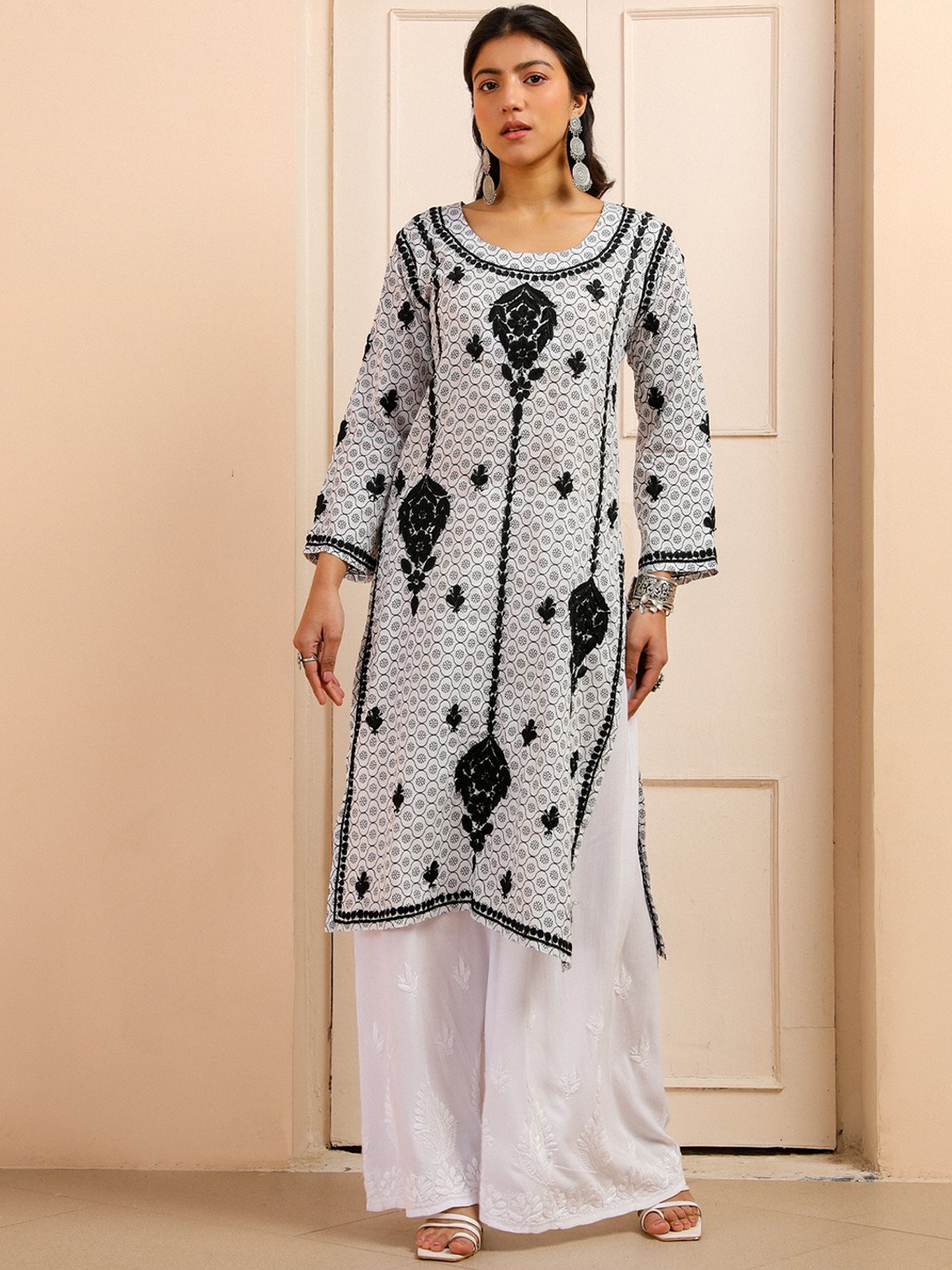 

House of Chikankari Chikankari Printed Kurta, White