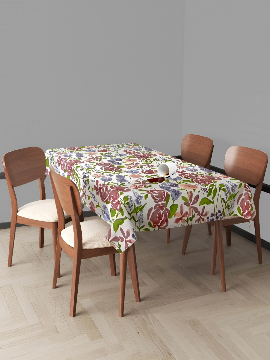

Trance Home Linen Lavender & White Floral Waterproof Cotton 4-Seater Table Cover
