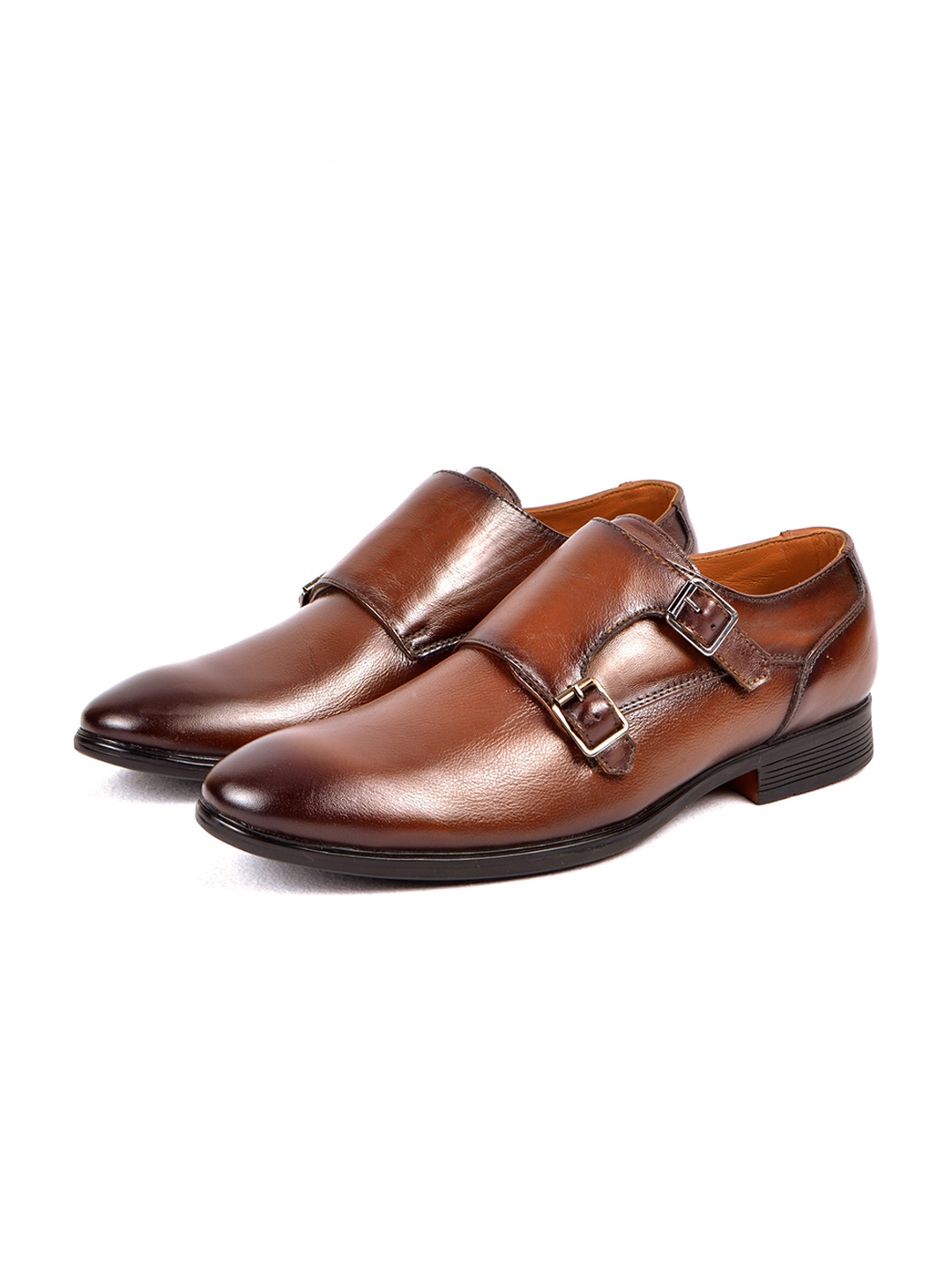 

Cliff Fjord Men Keith Leather Formal Monk Shoes, Tan