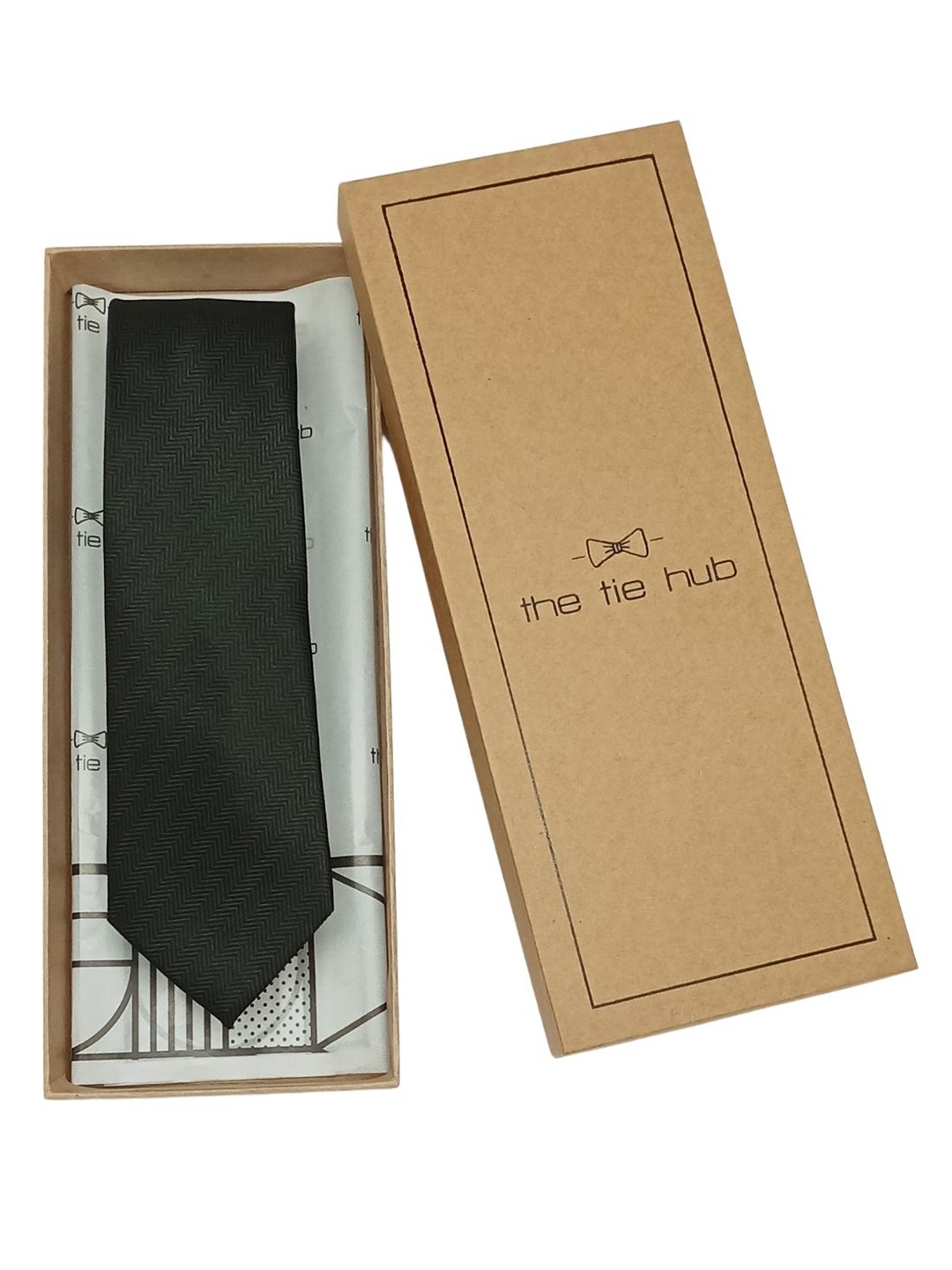 

The Tie Hub Men Striped Pure Silk Broad Tie, Black
