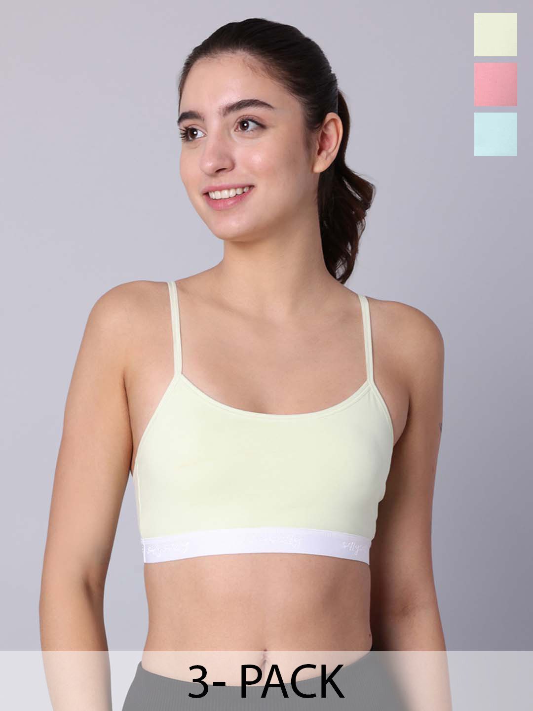 

Sillysally Pack of 3 Full Coverage Non Padded Workout Bras With All Day Comfort, Blue