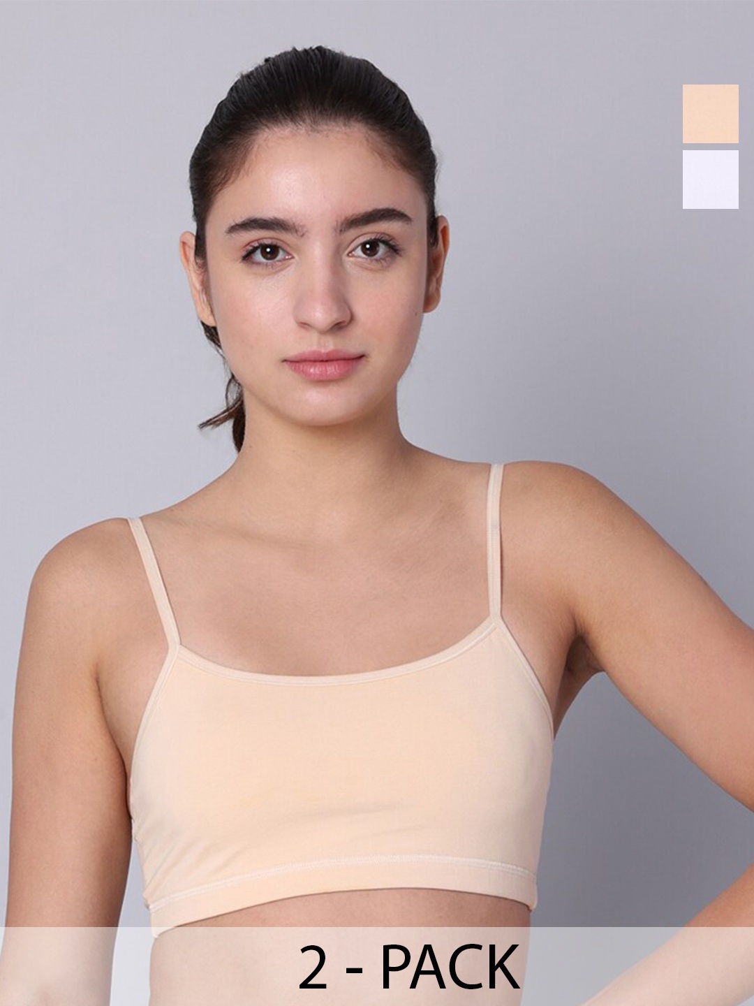 

Sillysally Pack of 2 Non Padded Double Layer Workout Bras With All Day Comfort, Peach