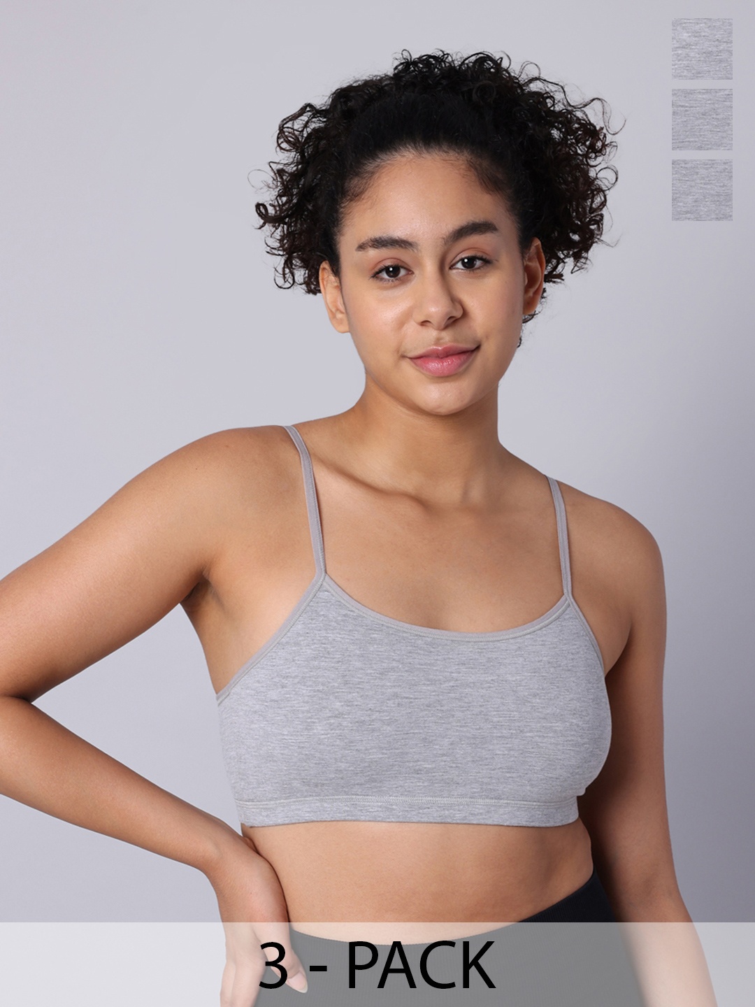 

Sillysally Pack of 3 Non-Padded Double Layer Workout Bras With All Day Comfort, Grey melange