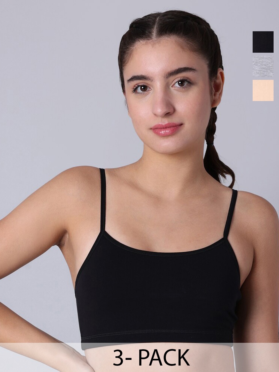 

Sillysally Pack of 3 Non Padded Double Layer Workout Bras With All Day Comfort, Cream