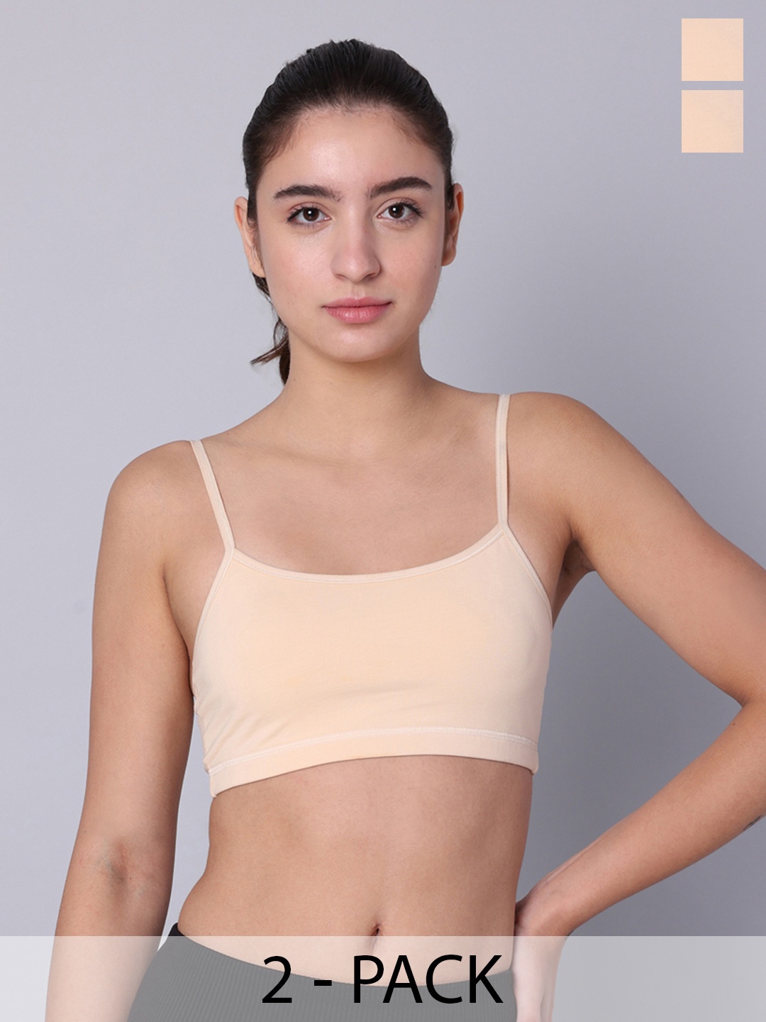 

Sillysally Pack of 2 Non Padded Double Layer Workout Bras With All Day Comfort, Cream