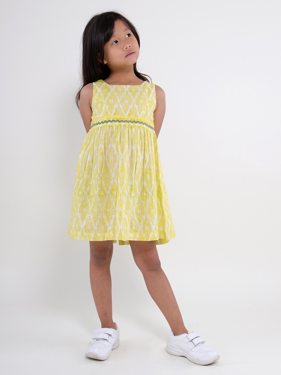 

My Little Lambs Girls Ethnic Motifs Printed Cotton Empire Dress, Yellow