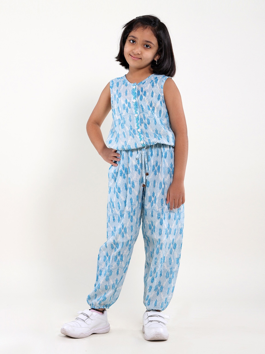 

My Little Lambs Girls Printed Pure Cotton Basic Jumpsuit, Blue