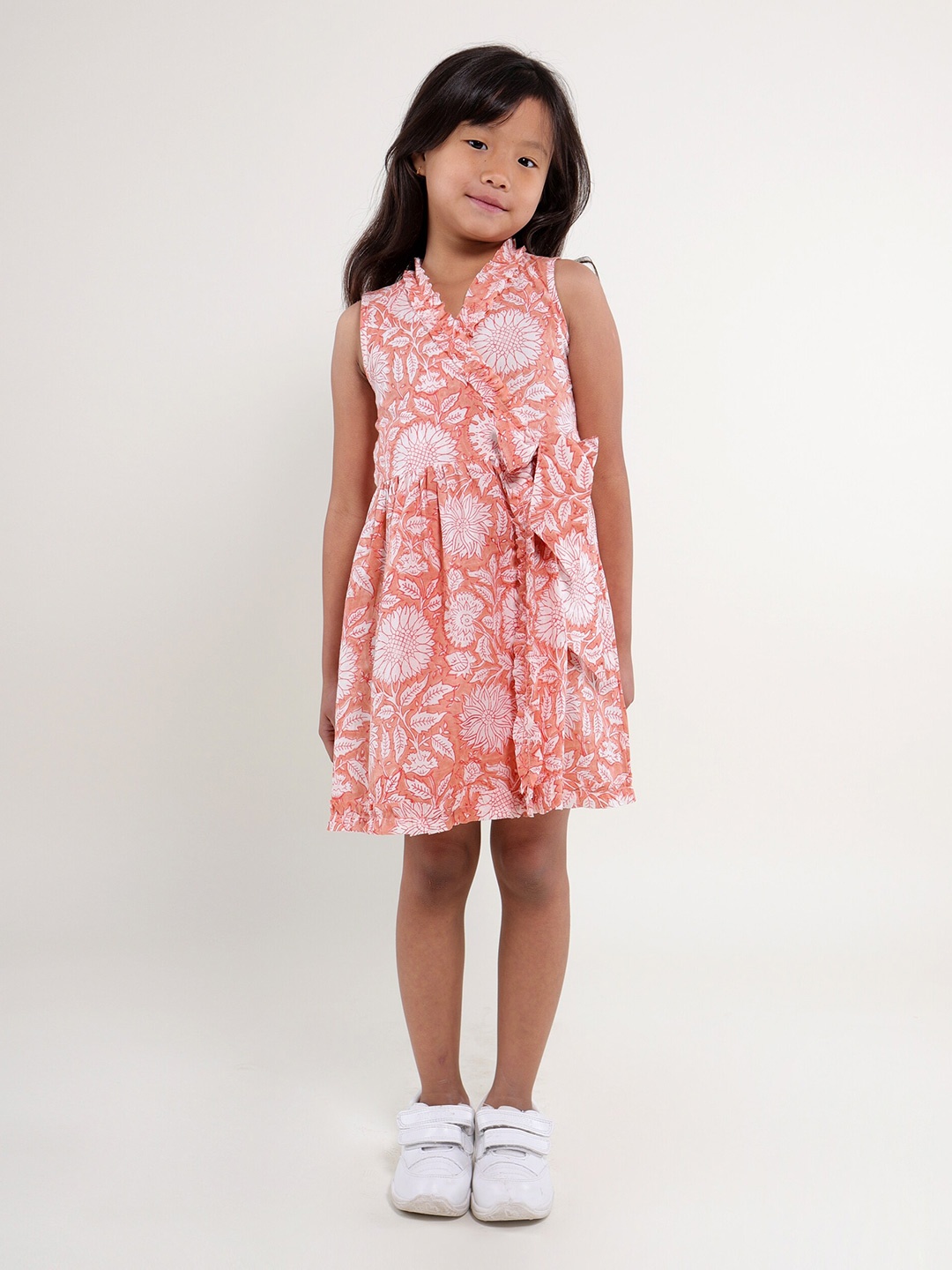 

My Little Lambs Girls Floral Print Cotton Fit & Flare Dress, Peach