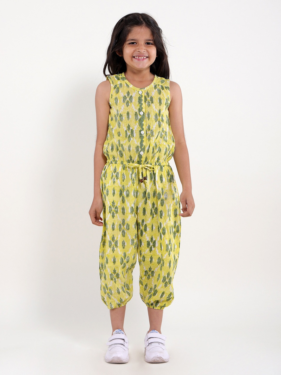 

My Little Lambs Girls Printed Pure Cotton Basic Jumpsuit, Yellow