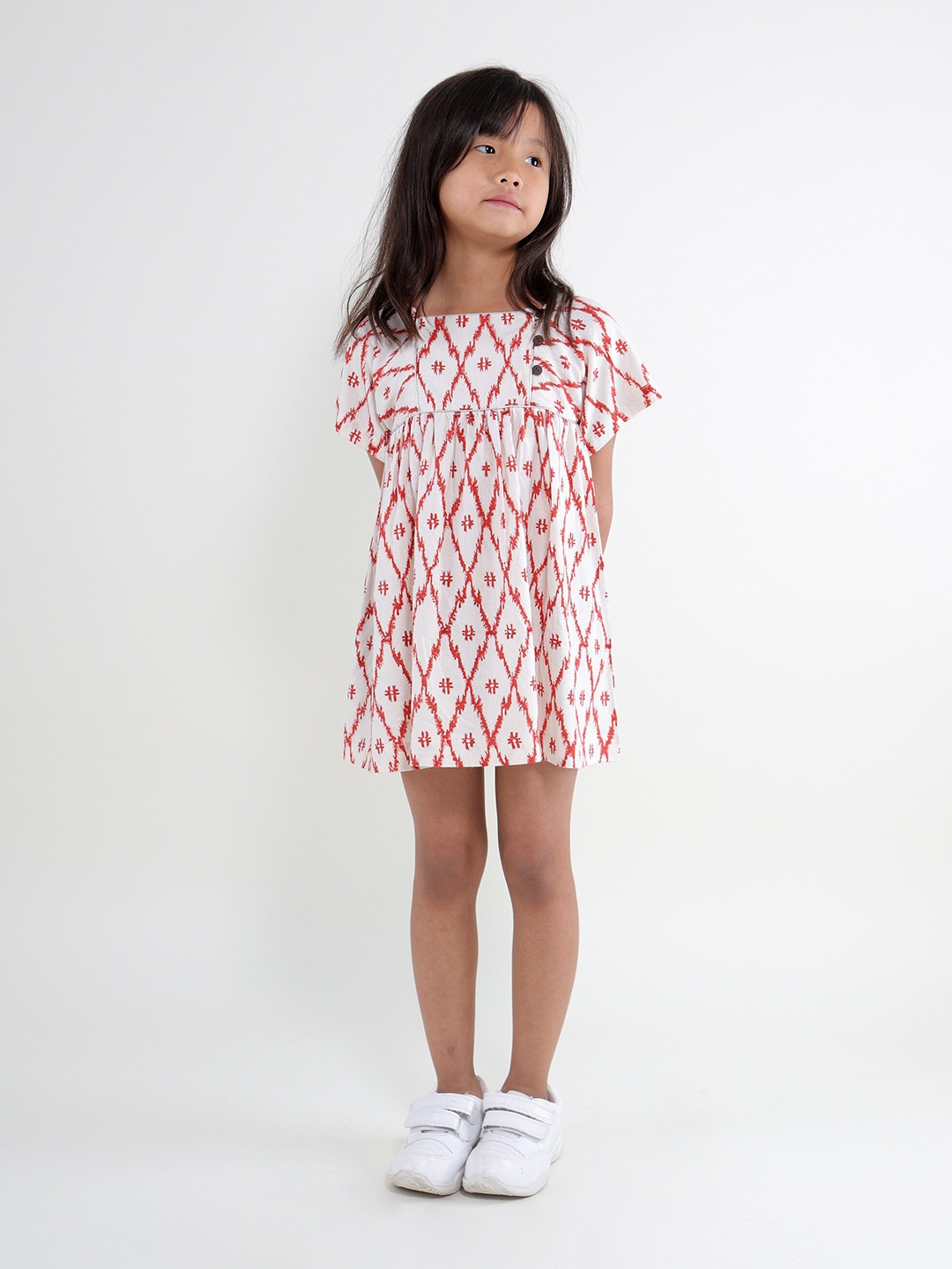 

My Little Lambs Girls Ikat Printed Extended Sleeves Empire Dress, Red