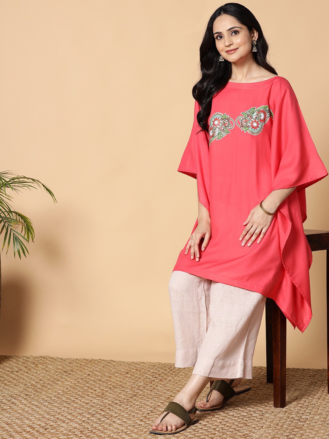 

LetsDressUp Ethnic Motifs Printed Kaftan Kurti, Peach