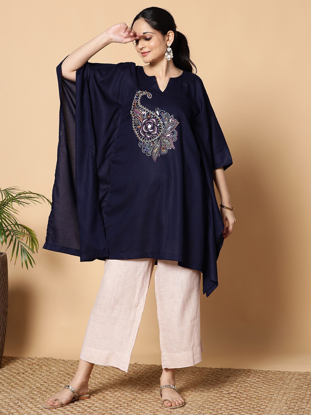 

LetsDressUp Paisley Printed Kaftan Kurta, Navy blue