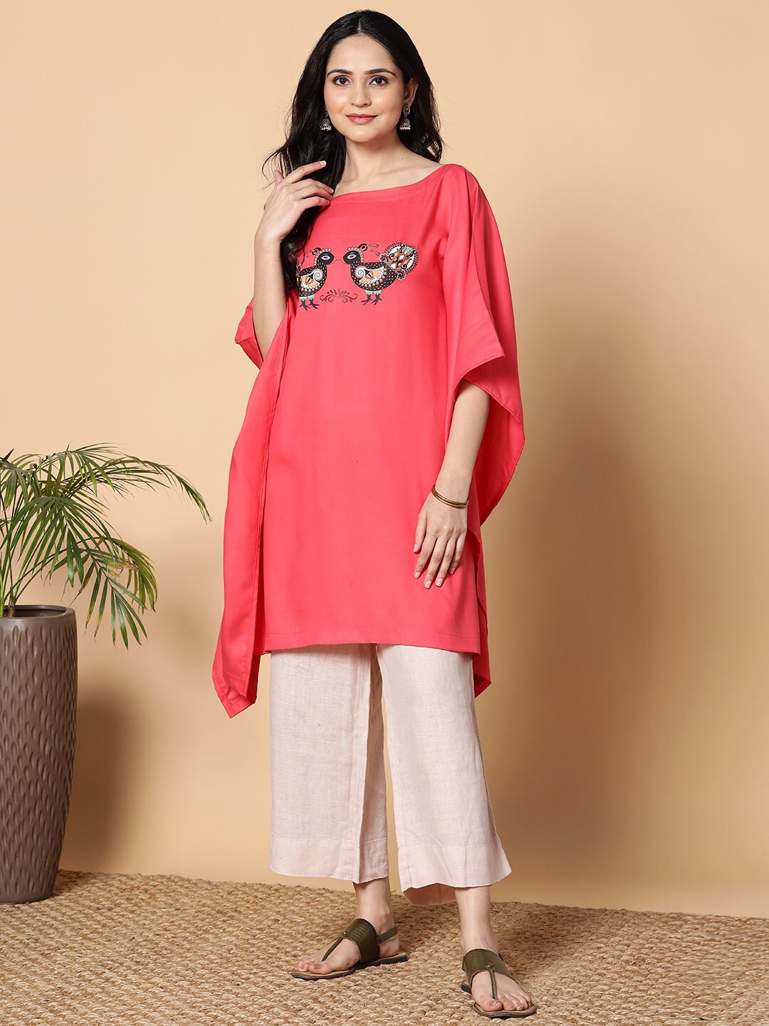 

LetsDressUp Ethnic Motifs Printed Kaftan Kurti, Peach