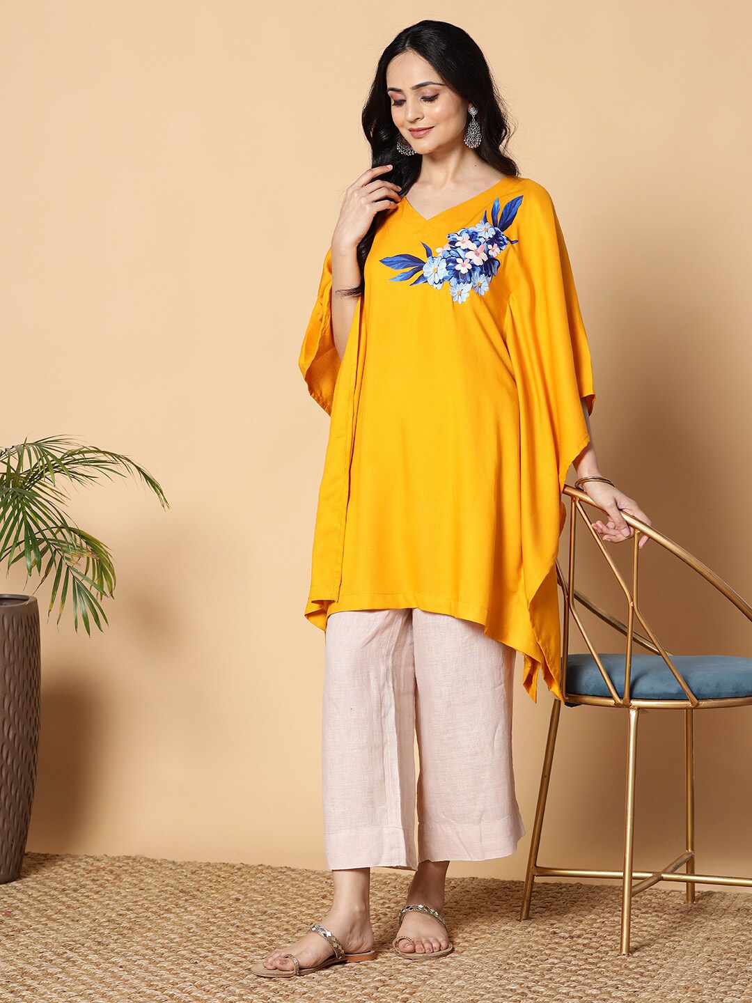 

LetsDressUp Floral Printed Kaftan Kurti, Mustard