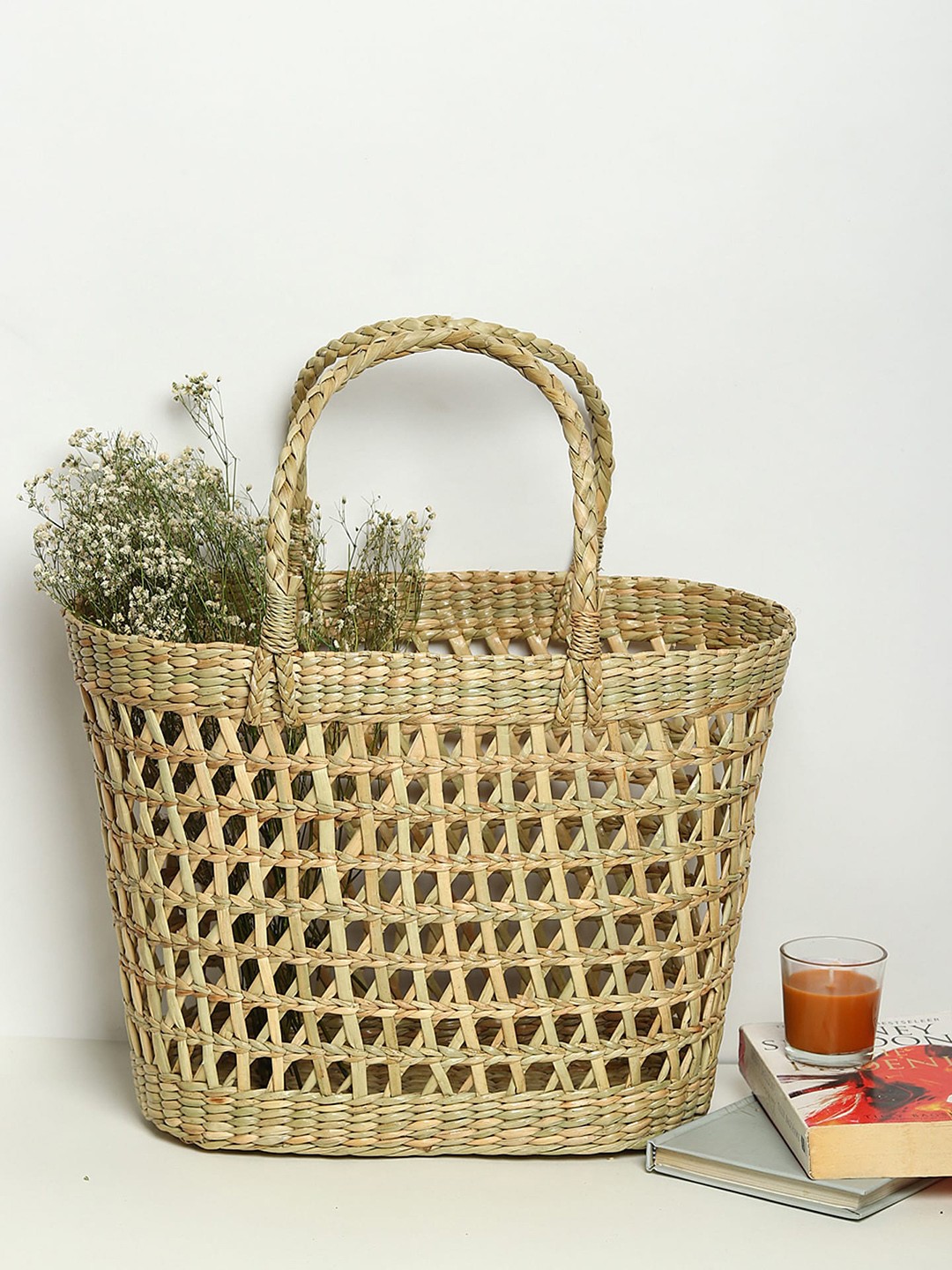 

HABERE INDIA Textured Jute Lunch Basket, Beige