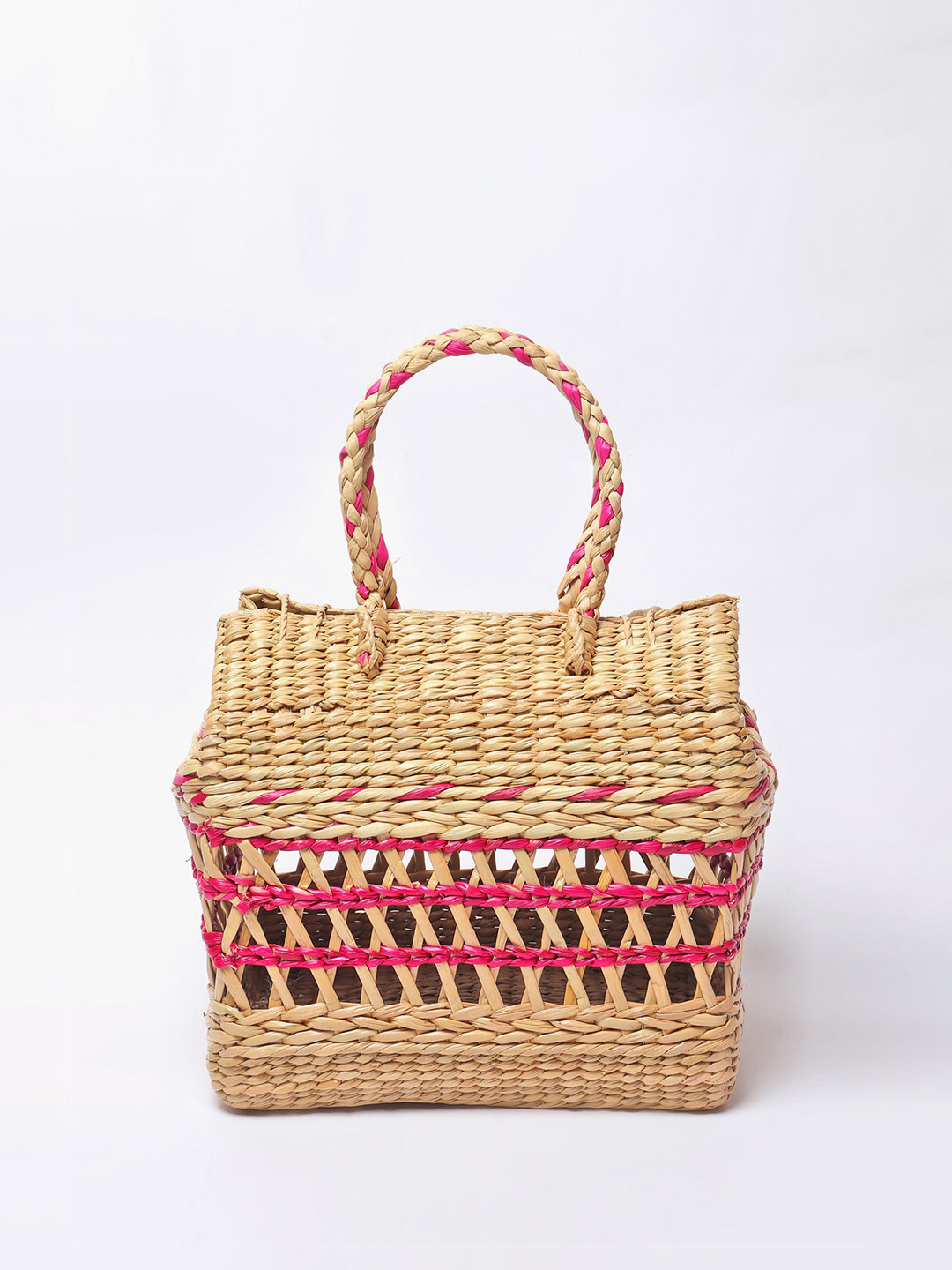 

HABERE INDIA Textured Jute Lunch Basket, Beige