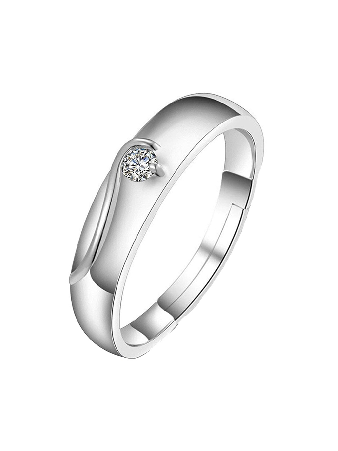 

Okos Rhodium-Plated Stone-Studded Finger Ring, Silver