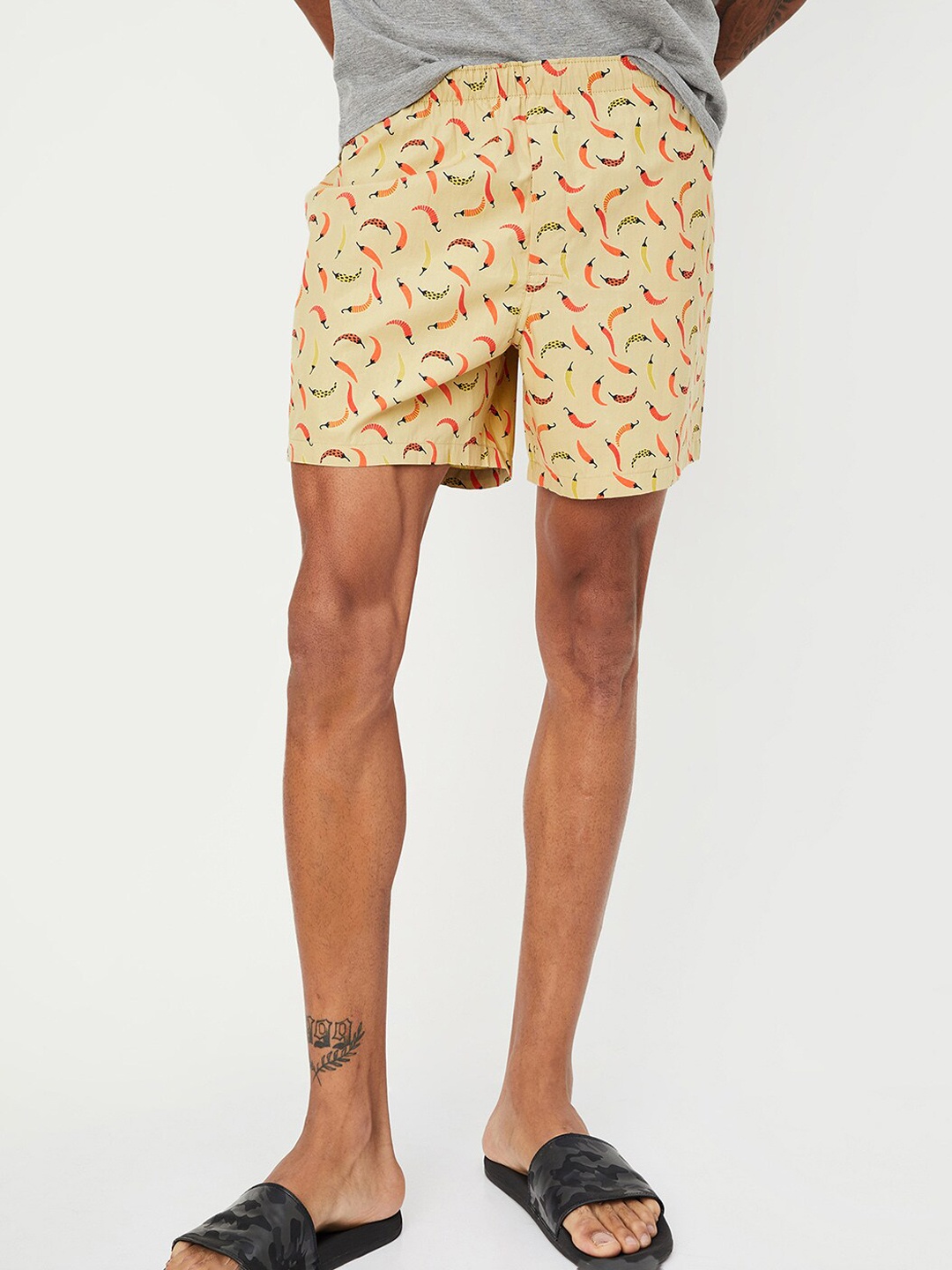 

max Men Printed Pure-Cotton Boxers, Orange